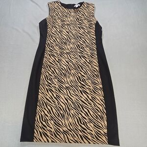 Zebra Print Sheath Dress, Sleeveless Colorblock Pencil Dress, Animal Print, L